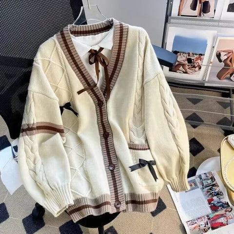 Kawaii Bow Contrast Cardigan