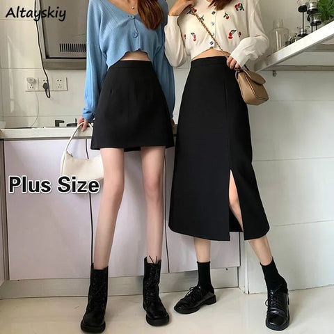 Korean Skirts Black Mid-calf