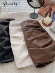 Korean Skirt Leather Cross Folds