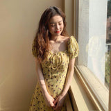 Korean Dress Gelb blumig