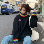 Korean Hoodie Regenbogen Rundhalsausschnitt