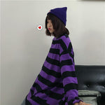 Korean T Shirt Violett gestreift